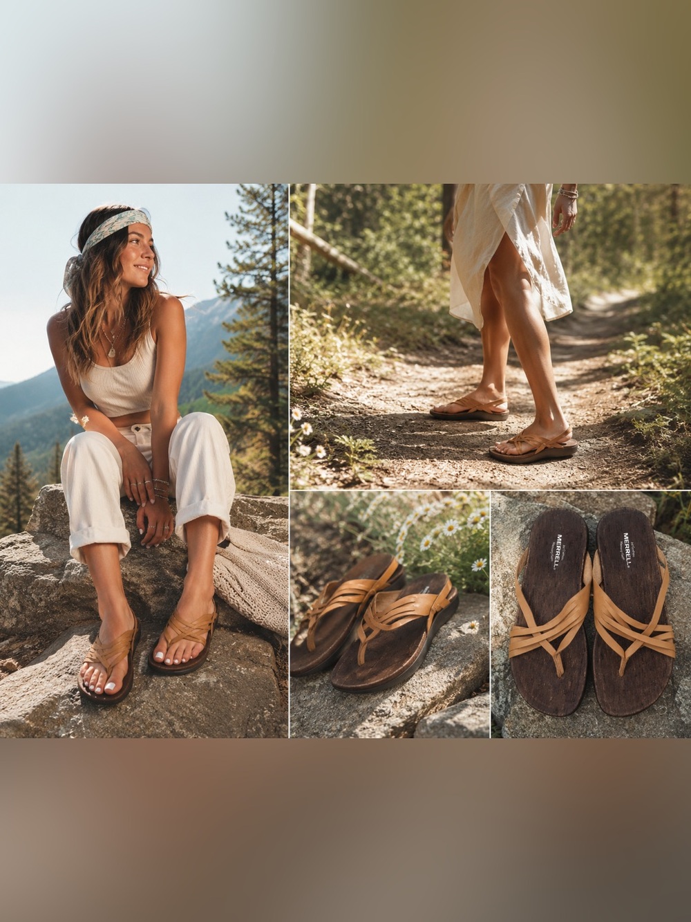Merrell District Mahana Memory Foam Leather Thong Sandals Tan Comfort Summer 11